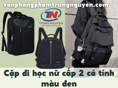 Cặp đi học nữ cấp 2 cá tính màu đen