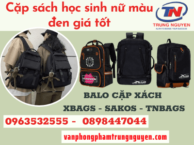 cặp sách học sinh cấp 2 nữ màu đen