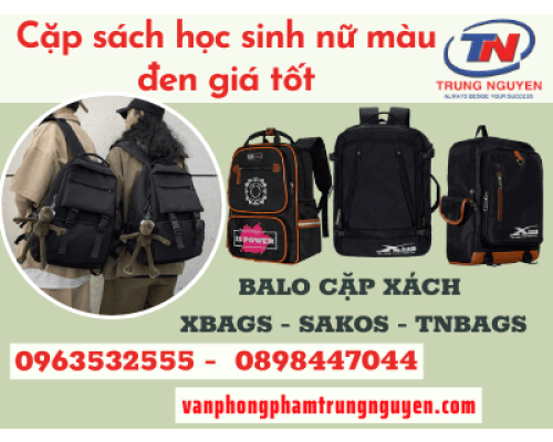 Cặp sách học sinh cấp 2 nữ màu đen giá tốt Sakos, Xbags Cặp sách học sinh cấp 2 nữ màu đen giá tốt Sakos, Xbags