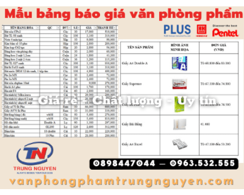Mẫu bảng báo giá văn phòng phẩm - VPP Trung Nguyên Mẫu bảng báo giá văn phòng phẩm - VPP Trung Nguyên
