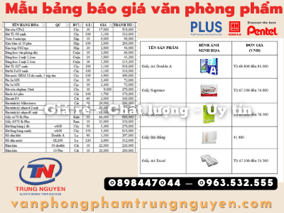 mẫu bảng báo giá văn phòng phẩm